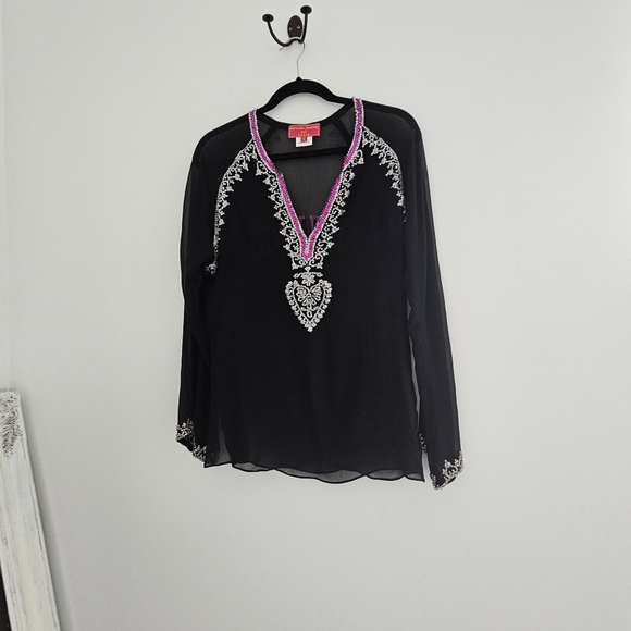 Monisha Jaising × Tabla Sheer Black Sequin New York Embellished Tunic Top - Picture 2 of 12